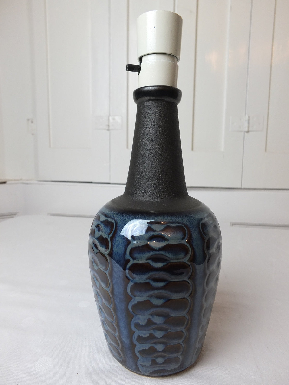 1960s Søholm Blue Einar Johansen Danish Lamp, Stentoj Bornholm, 3329, Scandinavian Design, lighting, pottery ceramic table or desk lamp