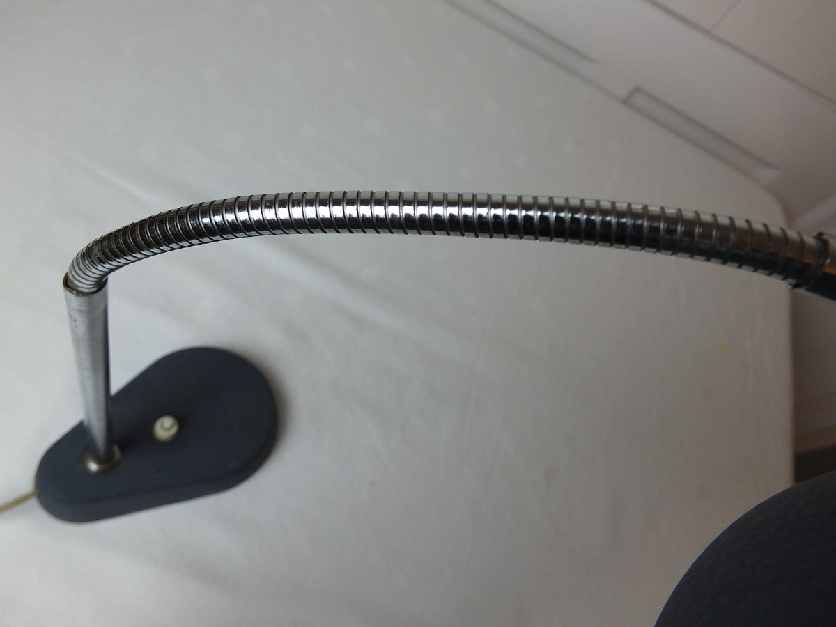 1950s Aluminor Nice French Lamp, blue gray, gooseneck lighting, chrome rod with flexible arm, table or desk lamp