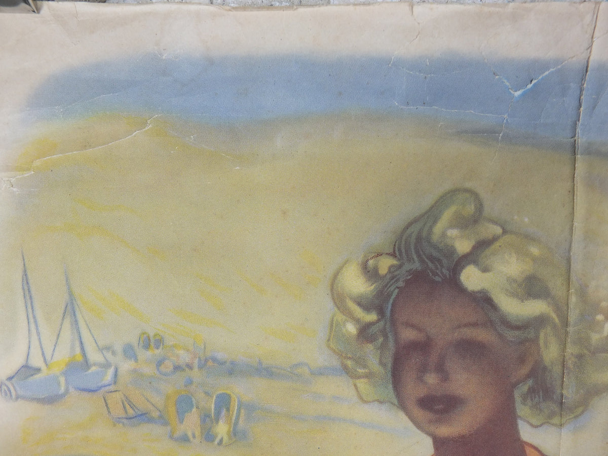 1950 Original Holland Travel Poster, Fisherman with his daughter, Les Pays Bas, The Netherlands, travel holiday vacation wall art decor