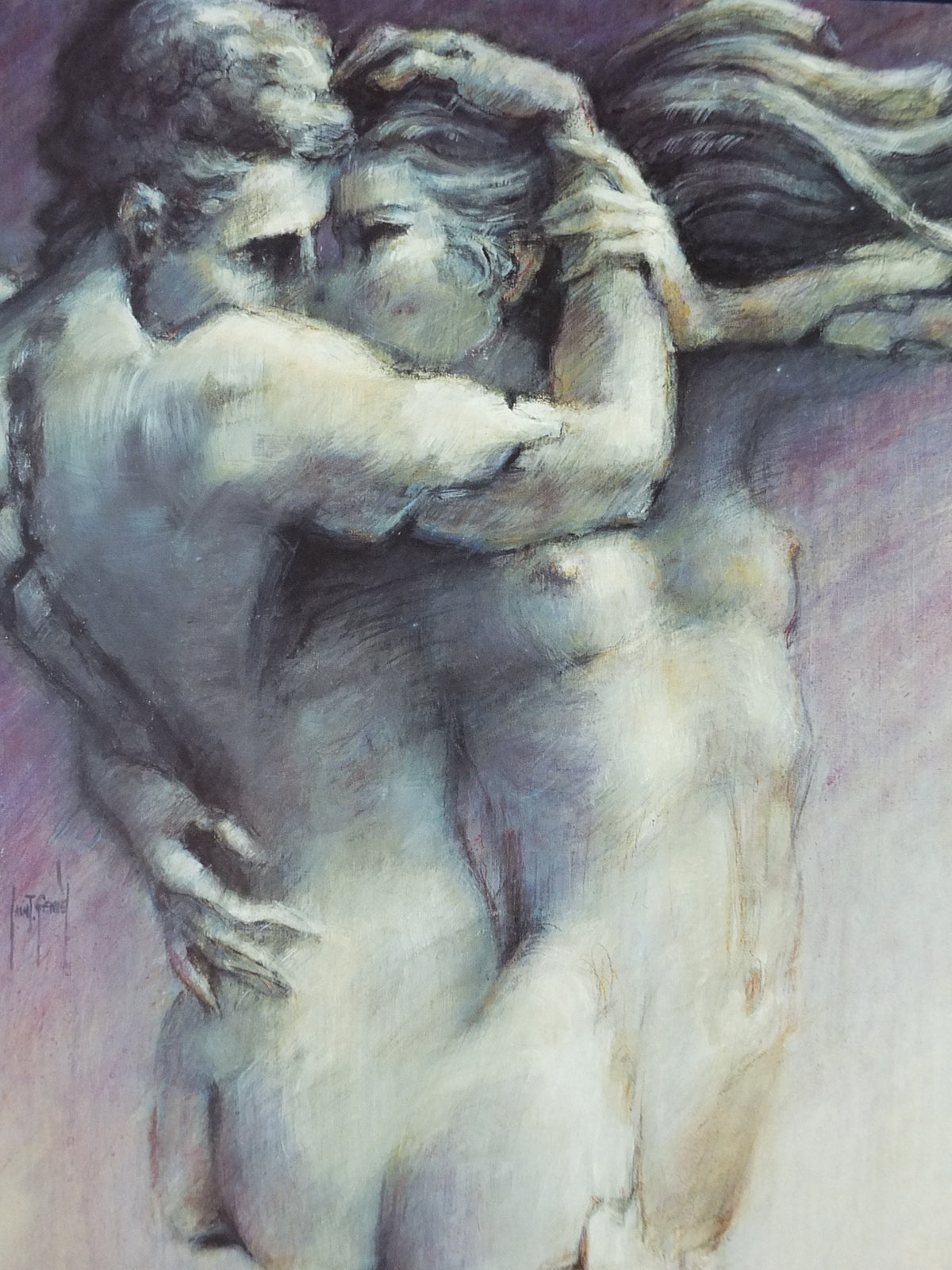1997 Francis Saint Genies Poster, The Lovers' Embrace, Surrealist Symbolist erotic, artist gallery exhibition, wall art decor