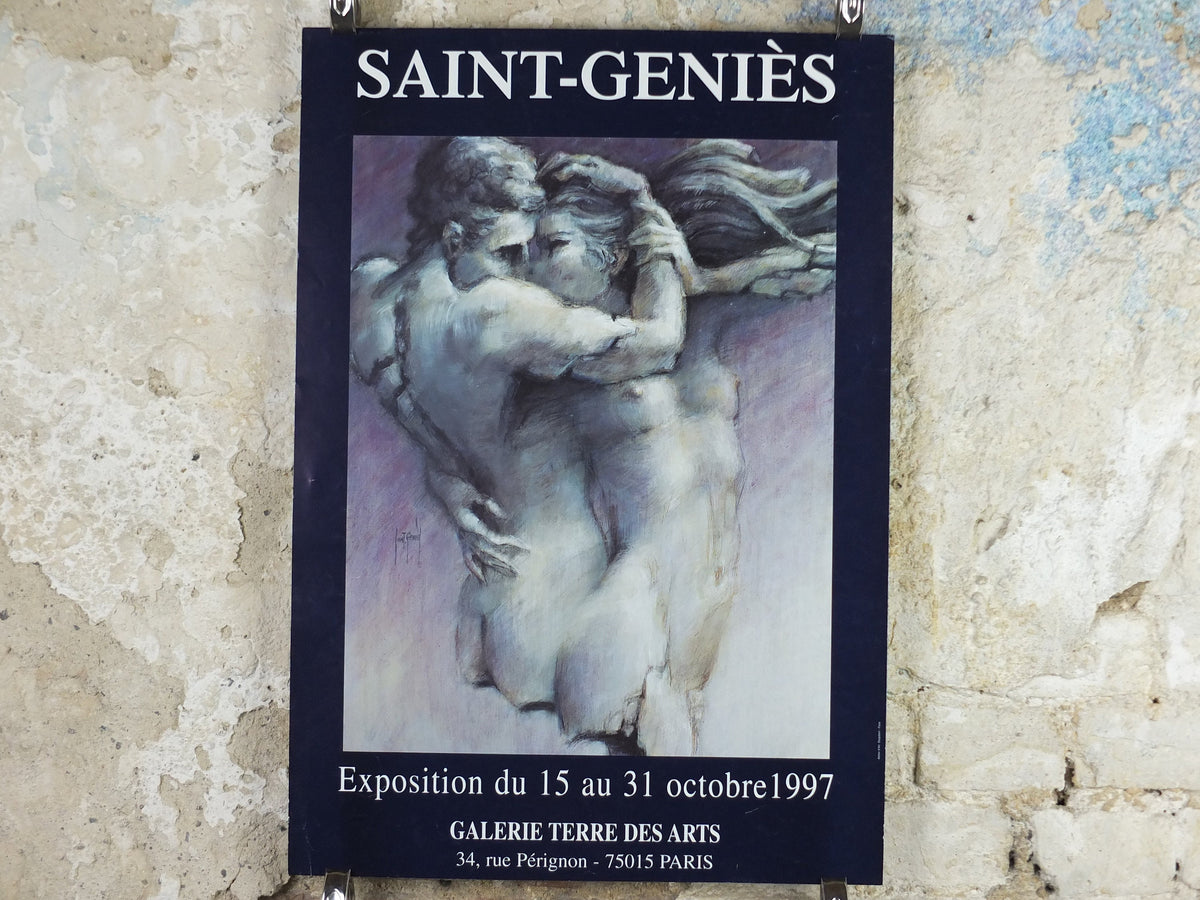 1997 Francis Saint Genies Poster, The Lovers' Embrace, Surrealist Symbolist erotic, artist gallery exhibition, wall art decor