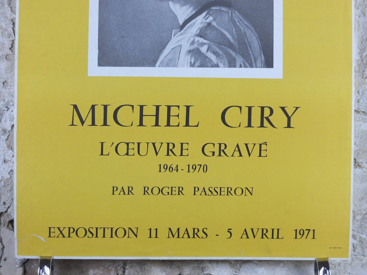 1971 Michel Ciry Poster, Harlequin, 1964-1970 Engravings and works of art, Arlequin, Yellow, artist gallery exhibition, wall art decor