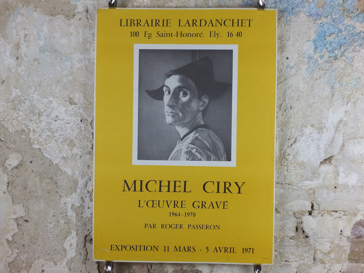 1971 Michel Ciry Poster, Harlequin, 1964-1970 Engravings and works of art, Arlequin, Yellow, artist gallery exhibition, wall art decor