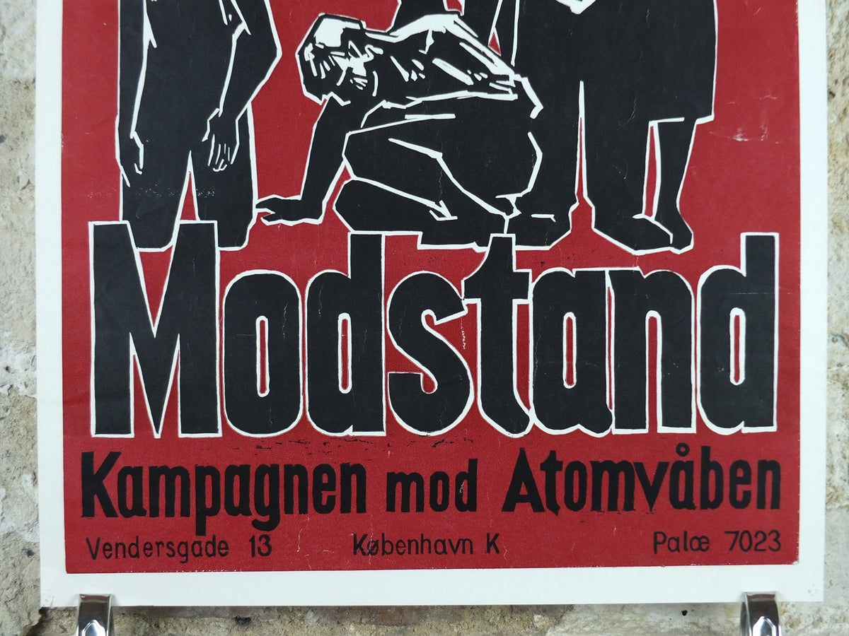 1960 Campaign Against Nuclear Weapons Poster, Danish design Peace activism, Kampagnen mod Atomvåben, ikke angst men modstand, wall art decor