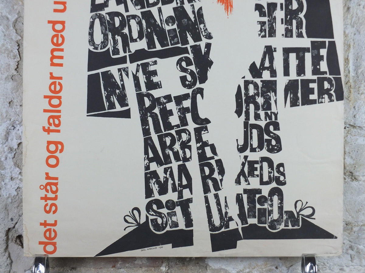 1964 Anti Nuclear Weapons Poster, Danish design Peace activism, "It rises and falls with foriegn policy" by Dan Arnold , wall art decor
