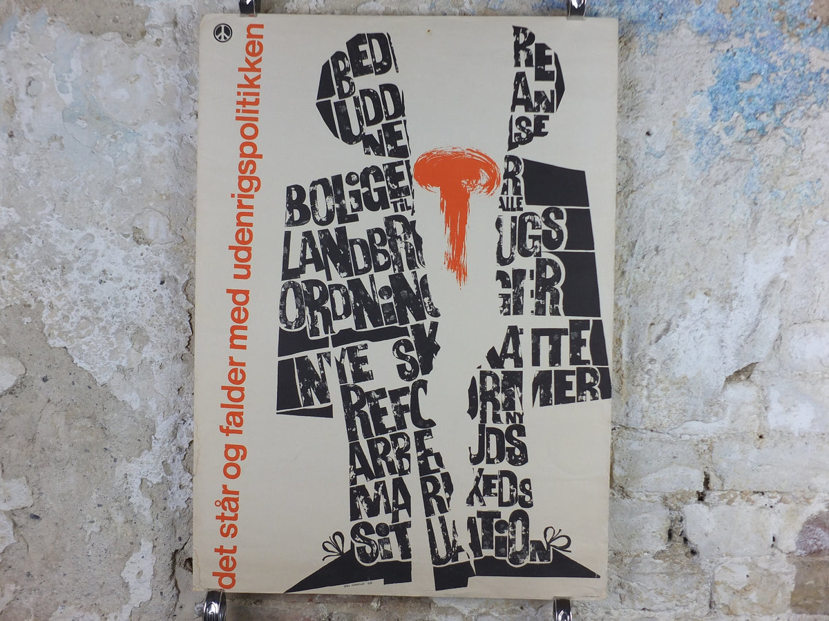 1964 Anti Nuclear Weapons Poster, Danish design Peace activism, "It rises and falls with foriegn policy" by Dan Arnold , wall art decor