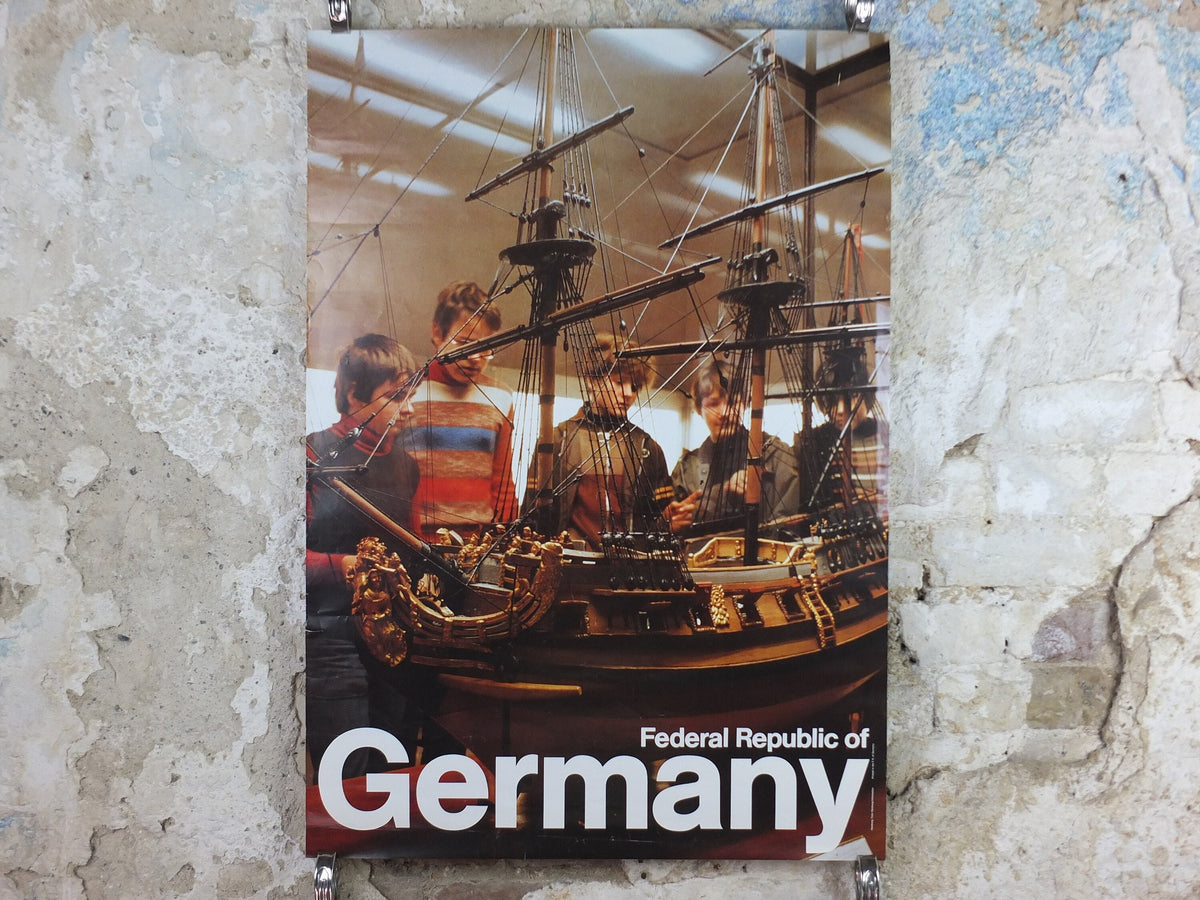 1970s Germany Travel Poster, Hamburg, Model sailing shipo, Deutschland plakat, travel tourism holiday vacation wall art decor