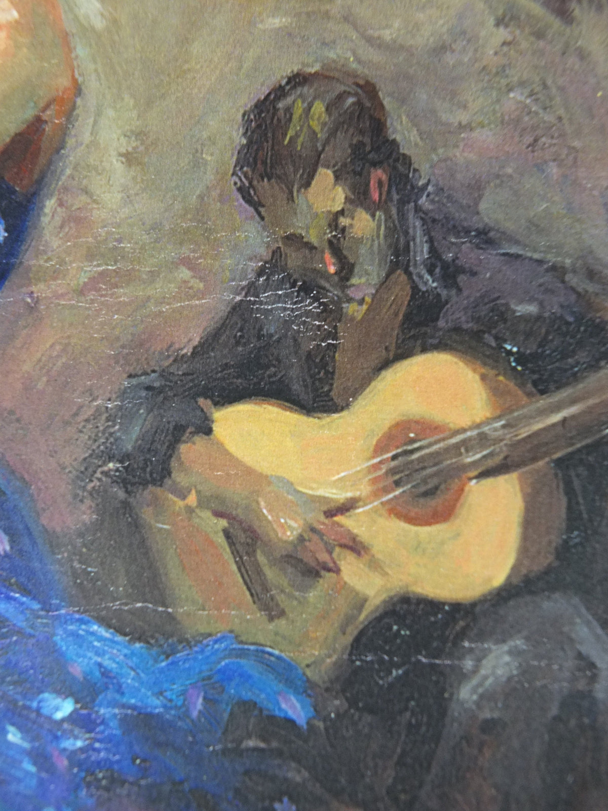 2001 Diego Ramos Poster, emotive dance with guitar, signed with drawing of a bull for Carl Erick , artist gallery exhibition, wall art decor