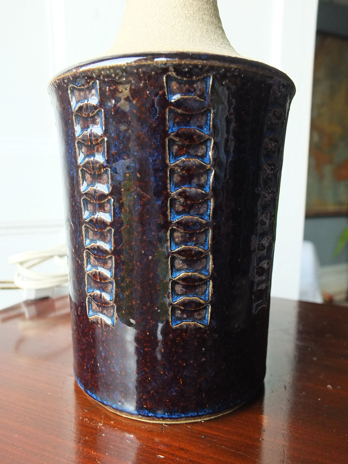 1960s Søholm Blue Danish Lamp, Stentoj Bornholm, Maria Philippi 3045, Scandinavian Design, lighting, pottery ceramic, table or desk lamp