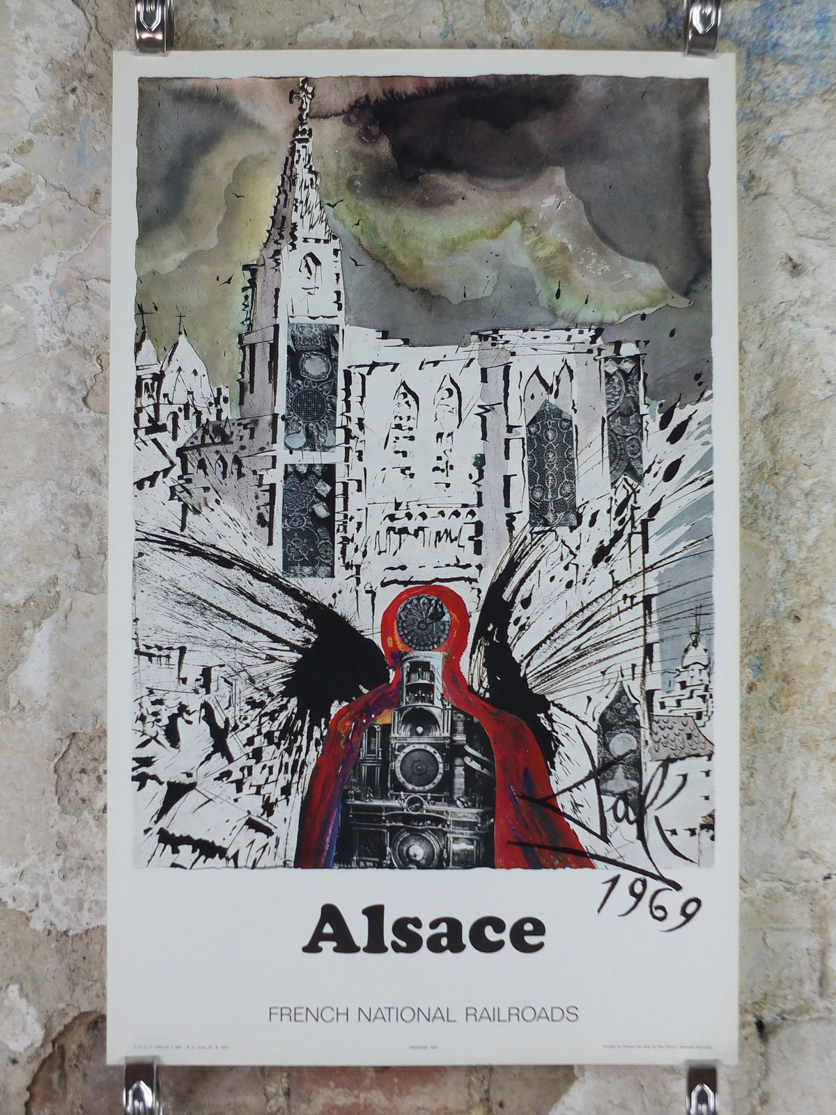 Vintage Dali Alsace Poster, Salvador Dali, Butterflies, SNCF, travel tourism, 60cmx37cm, Chemins de fer Francais, wall art 1970s