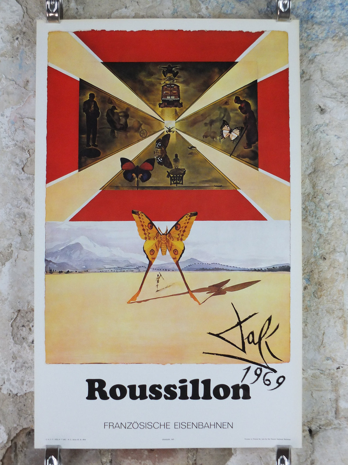 Vintage Dali Roussillon Poster, Salvador Dali, Butterflies, SNCF, travel tourism, 60cmx37cm, Chemins de fer Francais, wall art 1970s