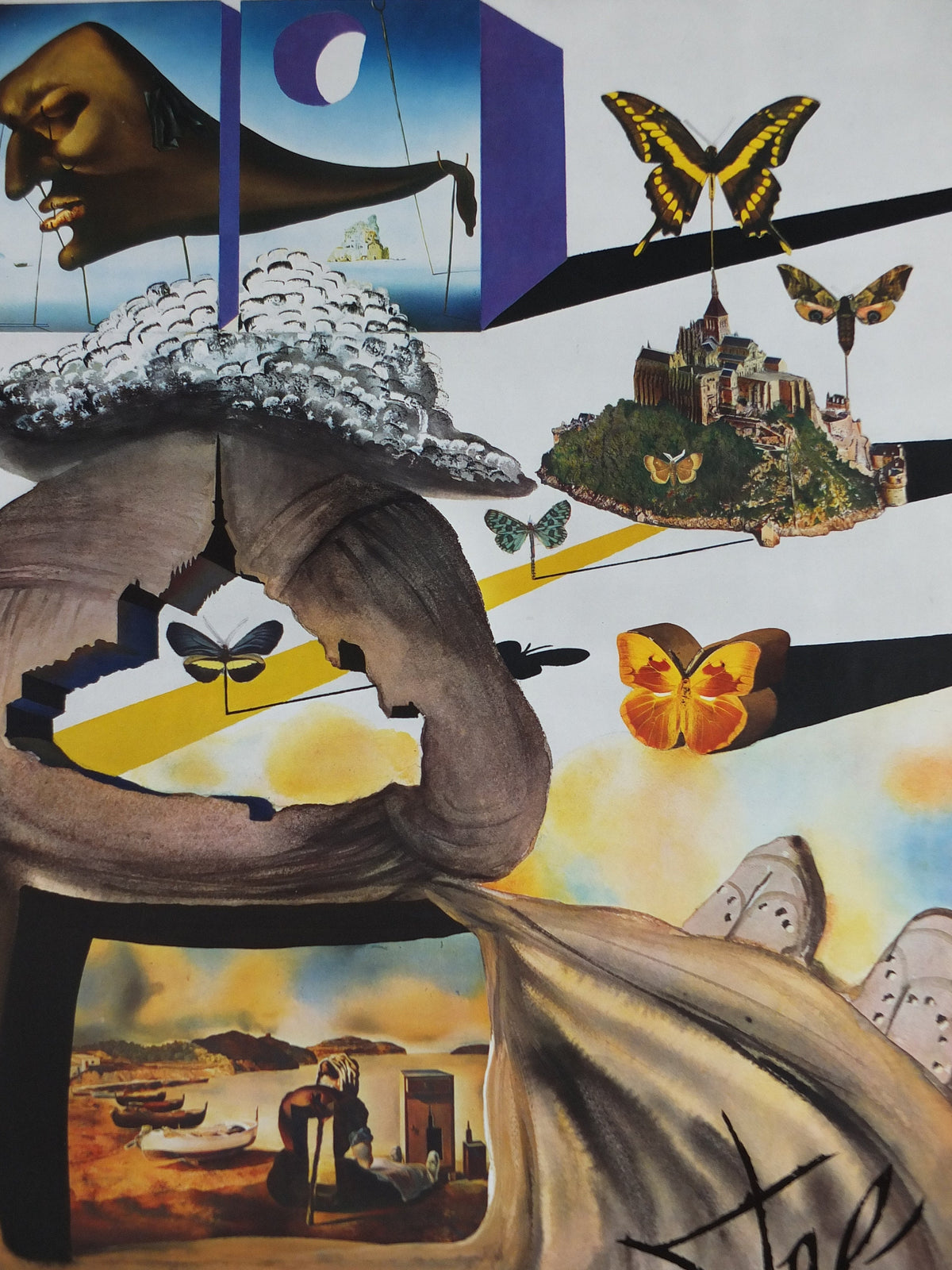 Vintage Dali Normandie Poster, Salvador Dali, Butterflies, SNCF, travel tourism, 60cmx37cm, Chemins de fer Francais, wall art 1970s