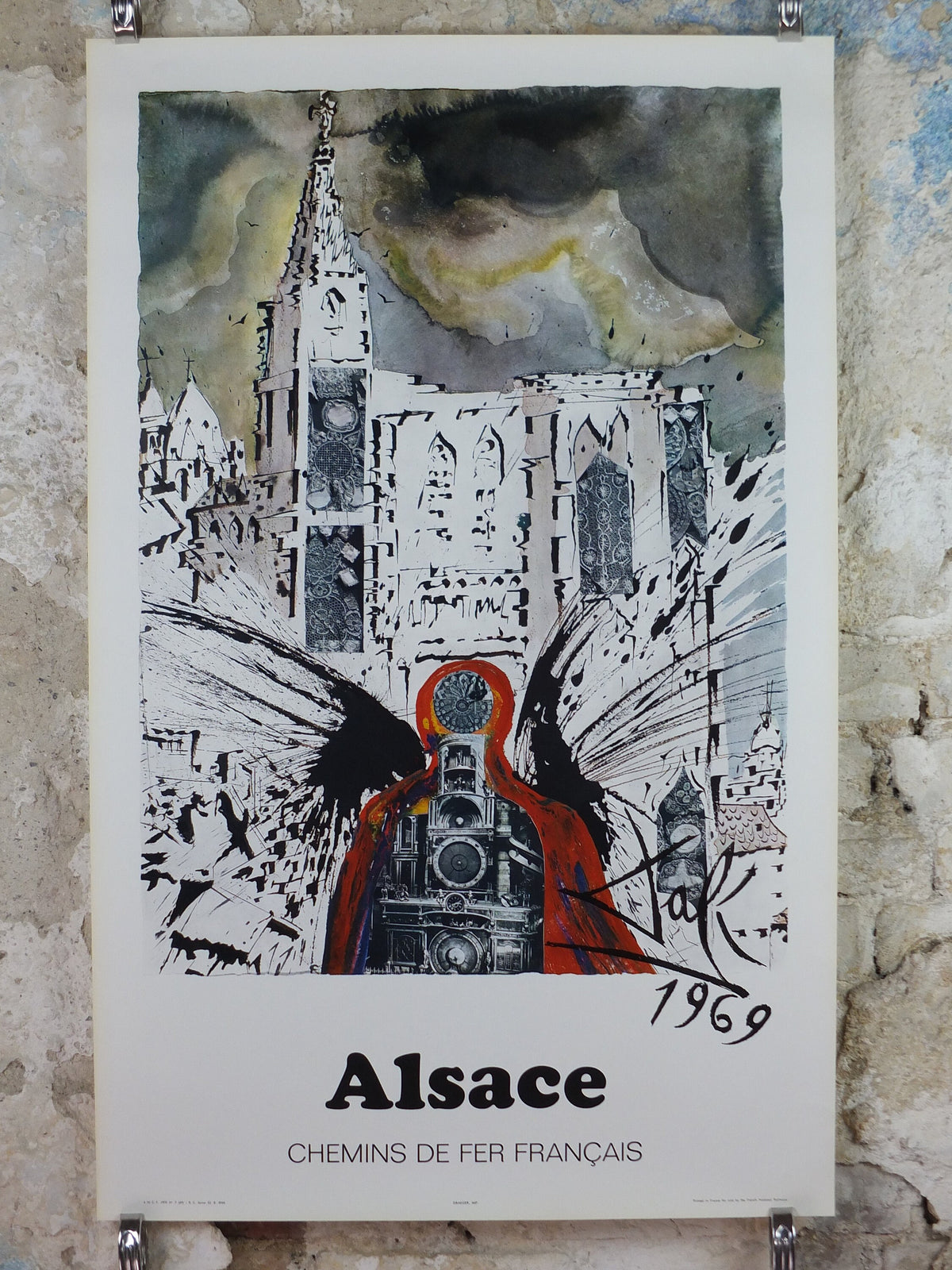 Vintage Dali Alsace Poster, Salvador Dali, Butterflies, SNCF, travel tourism, 100cmx62cm, Chemins de fer Francais, wall art 1970s