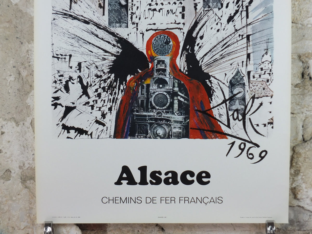 Vintage Dali Alsace Poster, Salvador Dali, Butterflies, SNCF, travel tourism, 100cmx62cm, Chemins de fer Francais, wall art 1970s