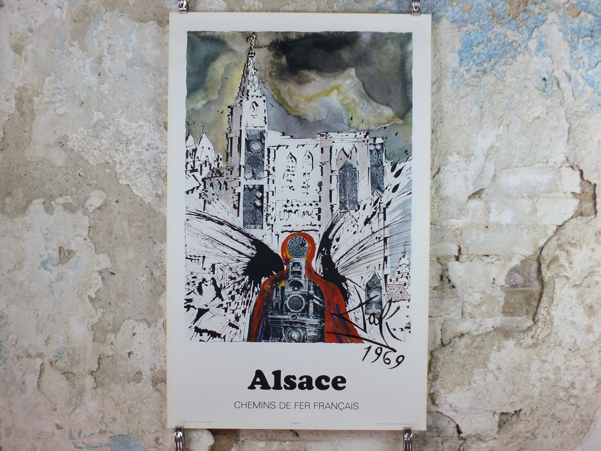 Vintage Dali Alsace Poster, Salvador Dali, Butterflies, SNCF, travel tourism, 100cmx62cm, Chemins de fer Francais, wall art 1970s