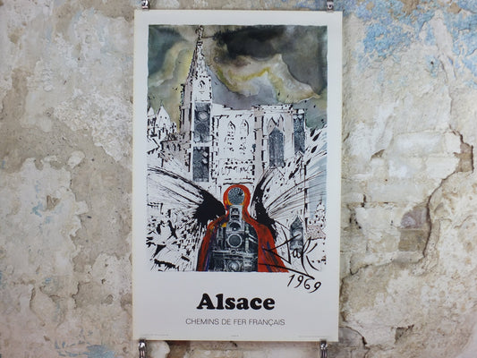 Vintage Dali Alsace Poster, Salvador Dali, Butterflies, SNCF, travel tourism, 100cmx62cm, Chemins de fer Francais, wall art 1970s