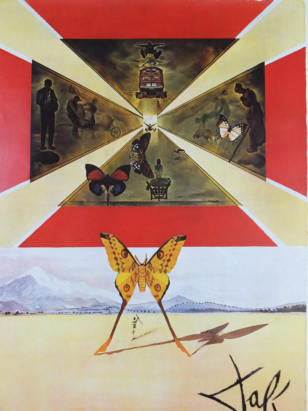 Vintage Dali Roussillon Poster, Salvador Dali, Butterflies, SNCF, travel tourism, 100cmx62cm, Chemins de fer Francais, wall art 1970s