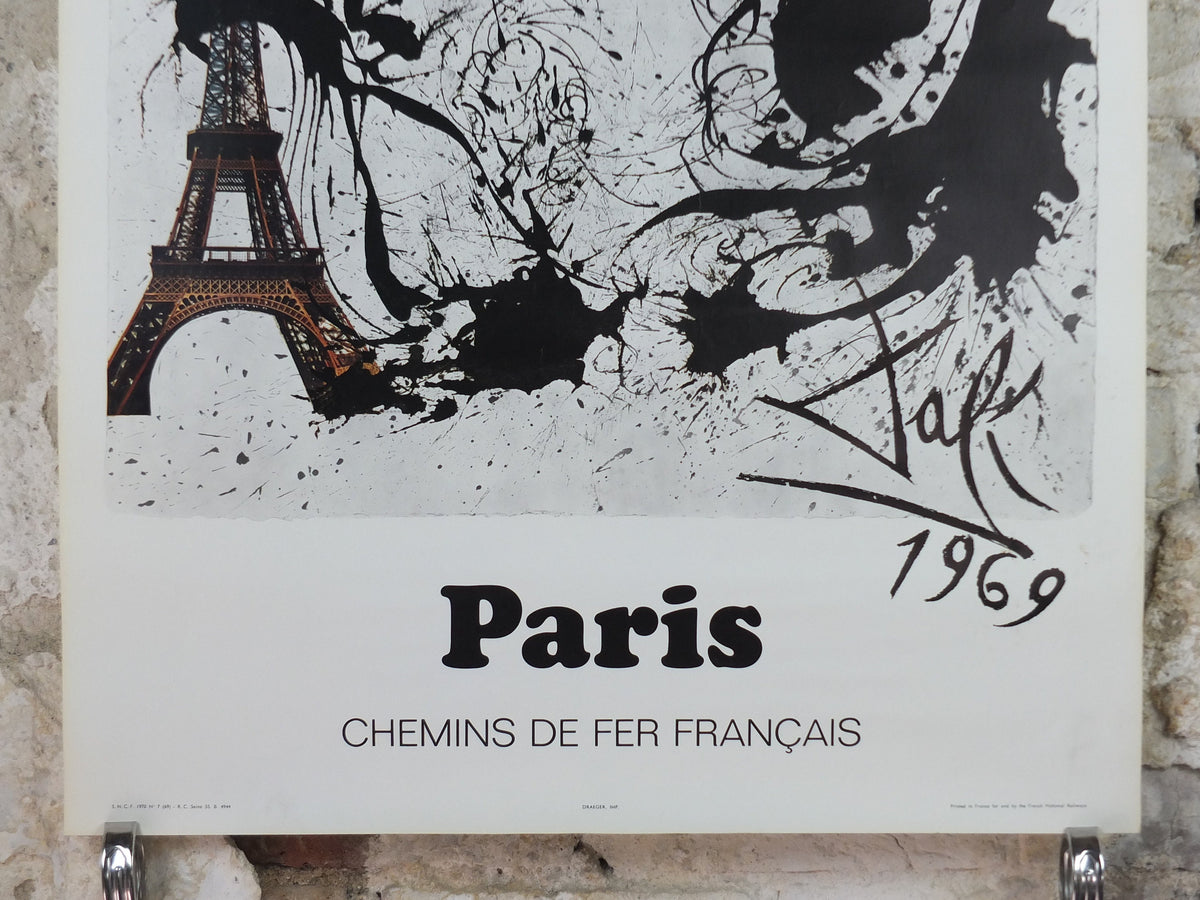Vintage Dali Paris Poster, Salvador Dali, Butterflies, SNCF, travel tourism, 100cmx62cm, Chemins de fer Francais, wall art 1970s