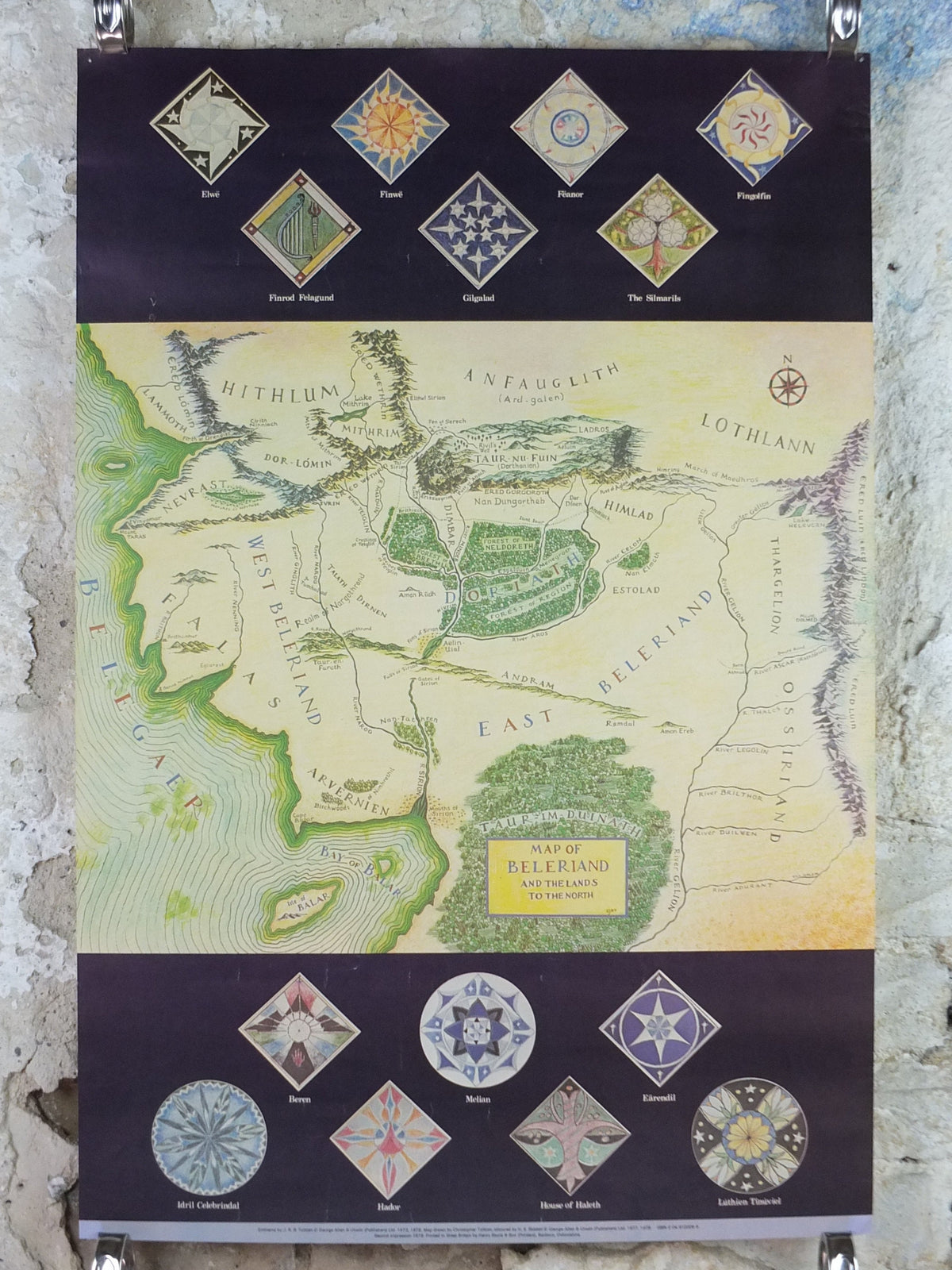 1979 Original Vintage J.R.R. Tolkien Map of Beleriand, Middle Earth Poster by Christopher Tolkien, Gondolin, fantasy fiction, wall art decor