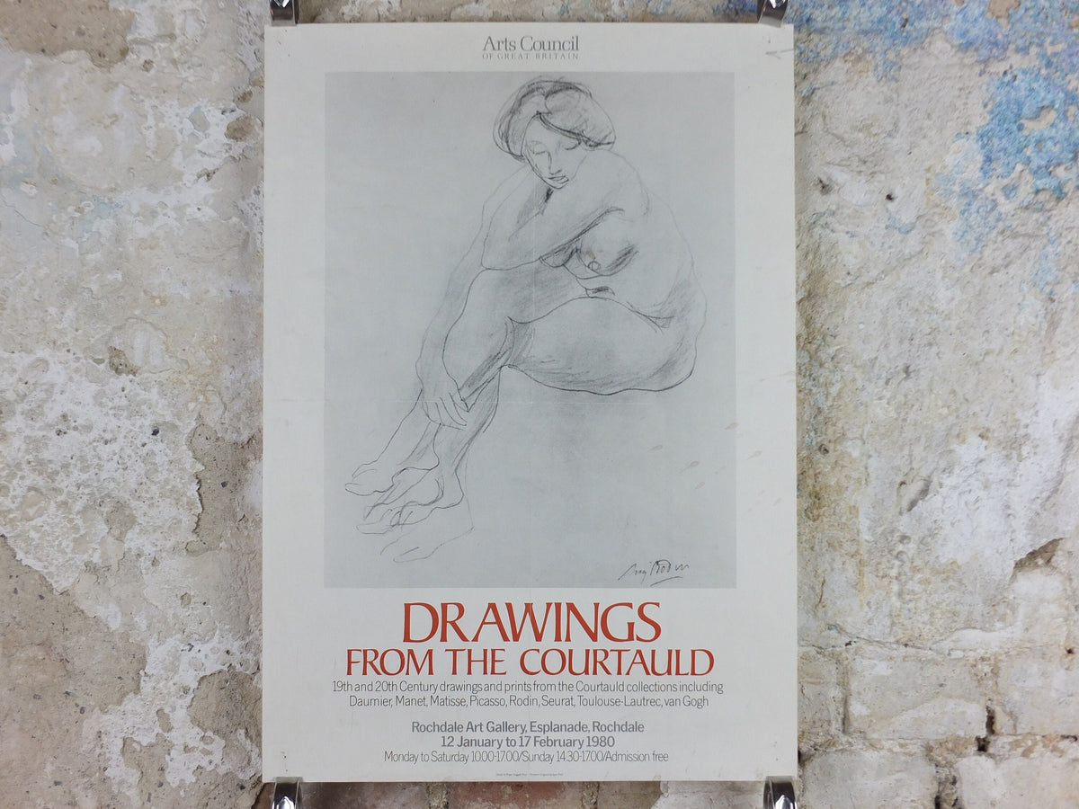 1980 Auguste Rodin Poster, Drawings from the Courtauld, female nude, Arts Council of Great Britain artist gallery exhibition, wall art decor