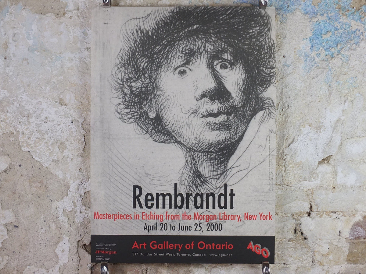 2000 Rembrandt Poster, Self Portrait in a cap, open mouthed 1630, Art Gallery of Ontario etching, artist gallery exhibition, wall art decor