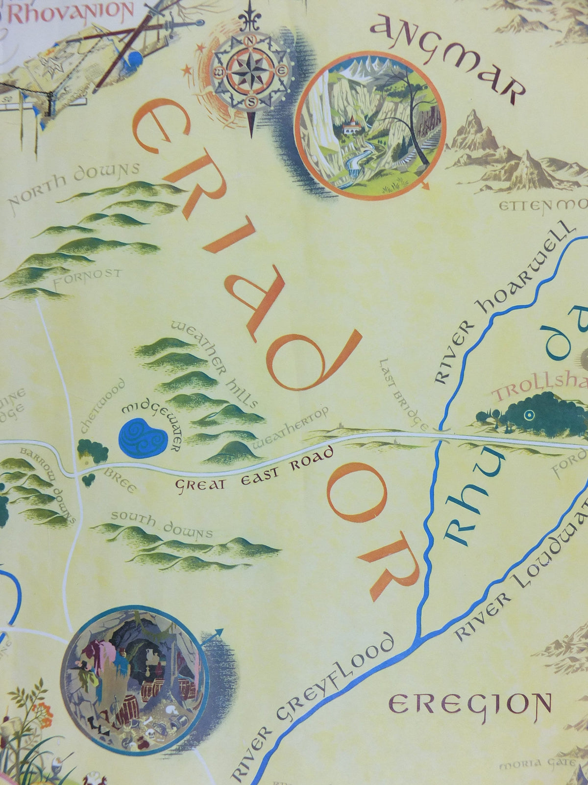1977 Vintage Map of Middle Earth Poster, J.R.R. Tolkien, by Pauline Baynes, 6th Impression, Lord of the Rings, The Hobbit, fantasy wall art