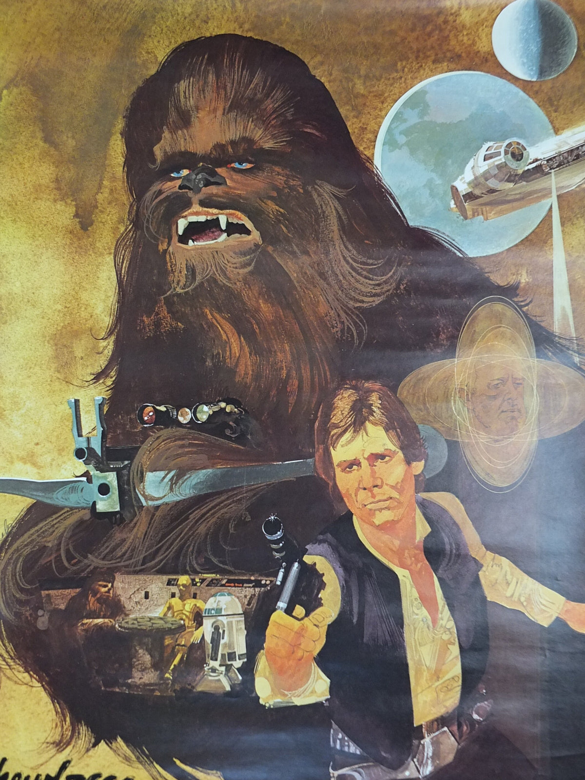 1977 Star Wars Chewbacca and Han Solo Poster, by Del Nichols, Coca Cola, Burger Chef, Millennium Falcon wall art