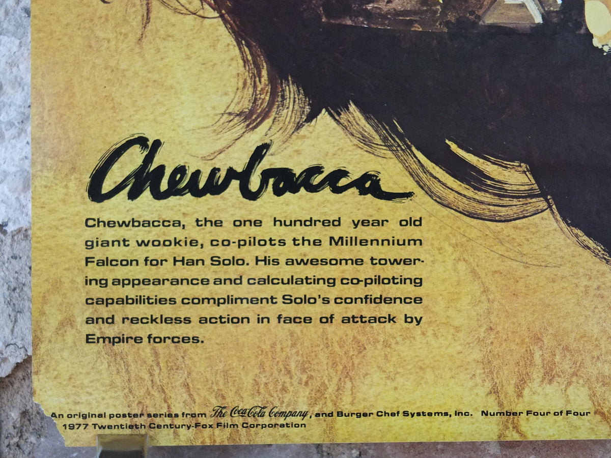 1977 Star Wars Chewbacca and Han Solo Poster, by Del Nichols, Coca Cola, Burger Chef, Millennium Falcon wall art