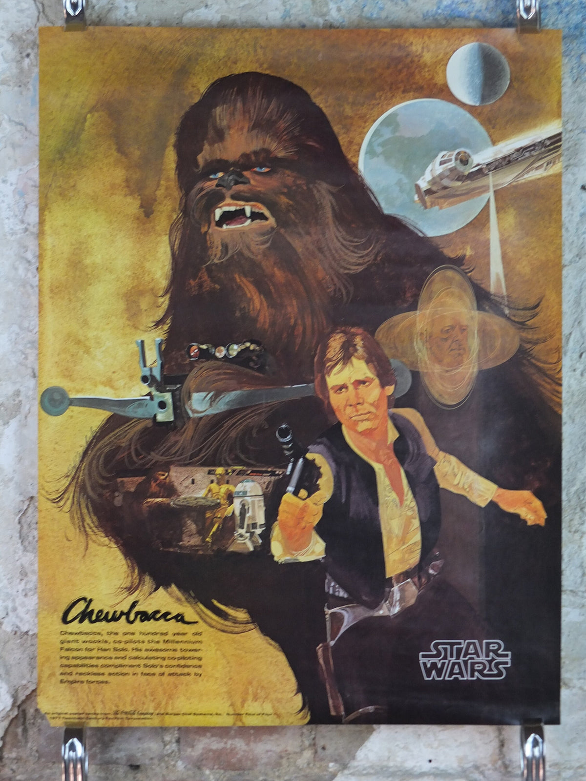 1977 Star Wars Chewbacca and Han Solo Poster, by Del Nichols, Coca Cola, Burger Chef, Millennium Falcon wall art