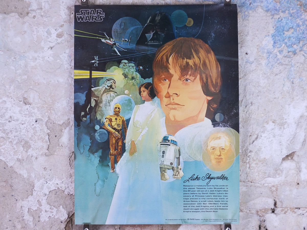 1977 Star Wars Luke Skywalker Poster, by Del Nichols, Coca Cola, Burger Chef, Princess Leia Darth Vader wall art