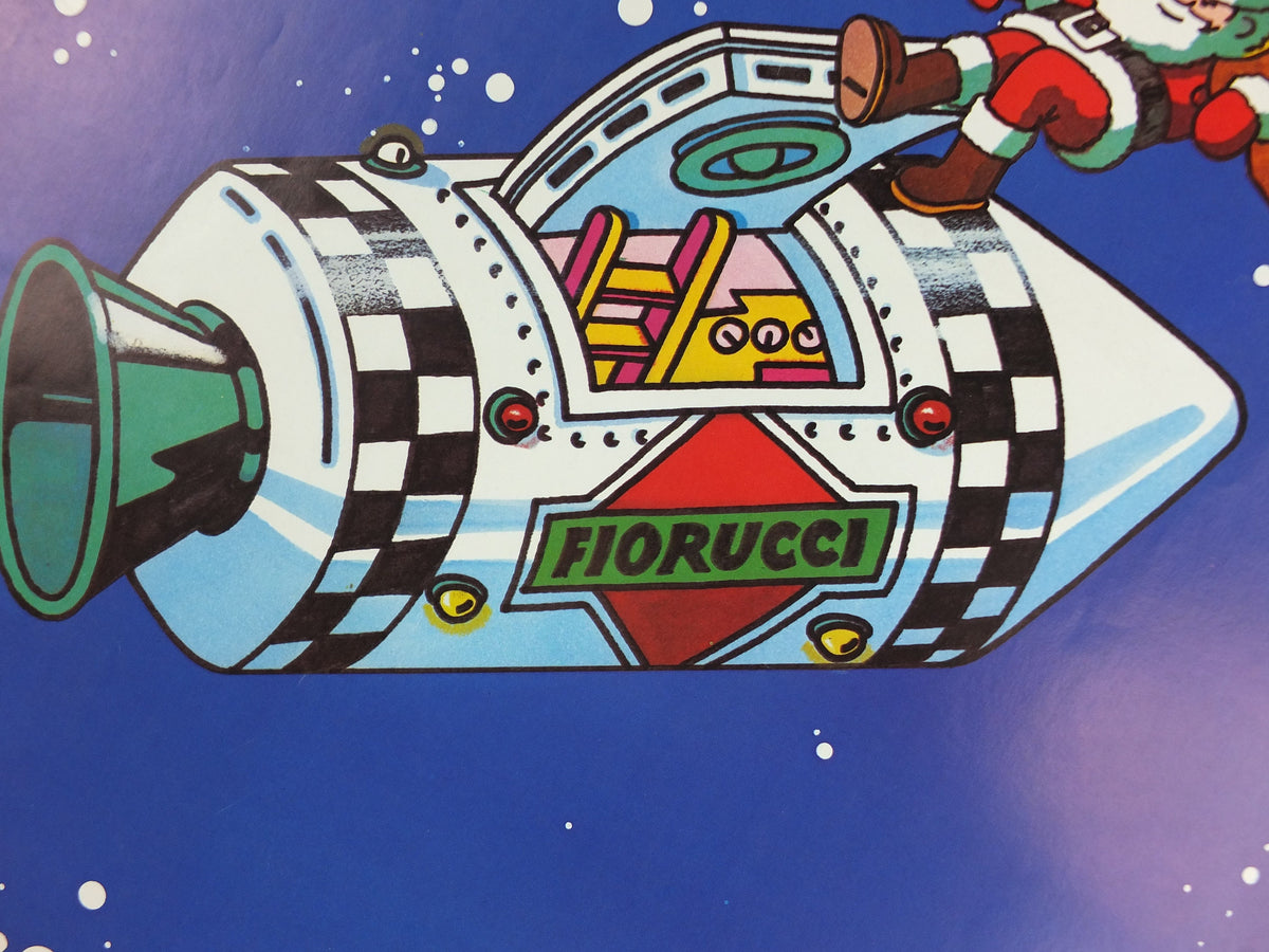 1980s Fiorucci rare Poster, Santa Claus on Xmas Eve in space, Apollo Command Module, Italian fashion label, advertising retro wall art decor