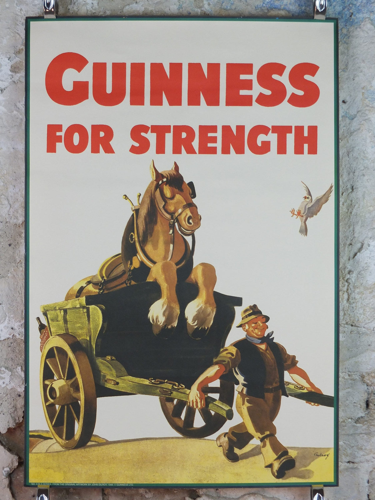 Vintage Guinness Poster, Guinness for Strength, from Guinness Museum, 1949 Advertising campaign Wall art by Gilroy retro 1990s