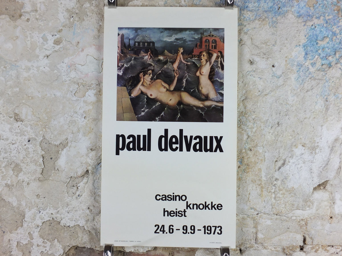 1973 Paul Delvaux Poster, Nudes in the Water, Casino Heist Knokke, surrealism, artist gallery exhibition, wall art decor