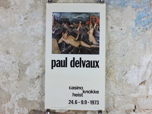 1973 Paul Delvaux Poster, Nudes in the Water, Casino Heist Knokke, surrealism, artist gallery exhibition, wall art decor