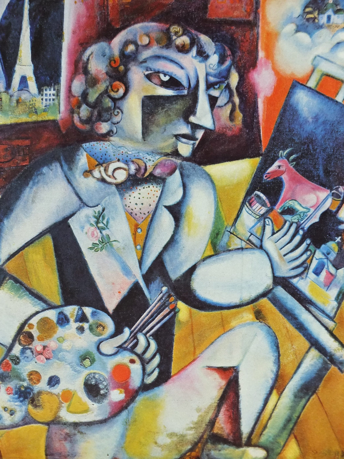 1961 Marc Chagall Poster, Self Portrait with Seven Fingers 1913, Knokke Casino, Cubism and Expressionism, gallery exhibition, wall art decor