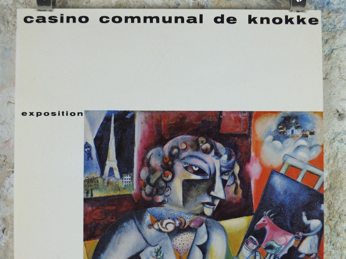 1961 Marc Chagall Poster, Self Portrait with Seven Fingers 1913, Knokke Casino, Cubism and Expressionism, gallery exhibition, wall art decor