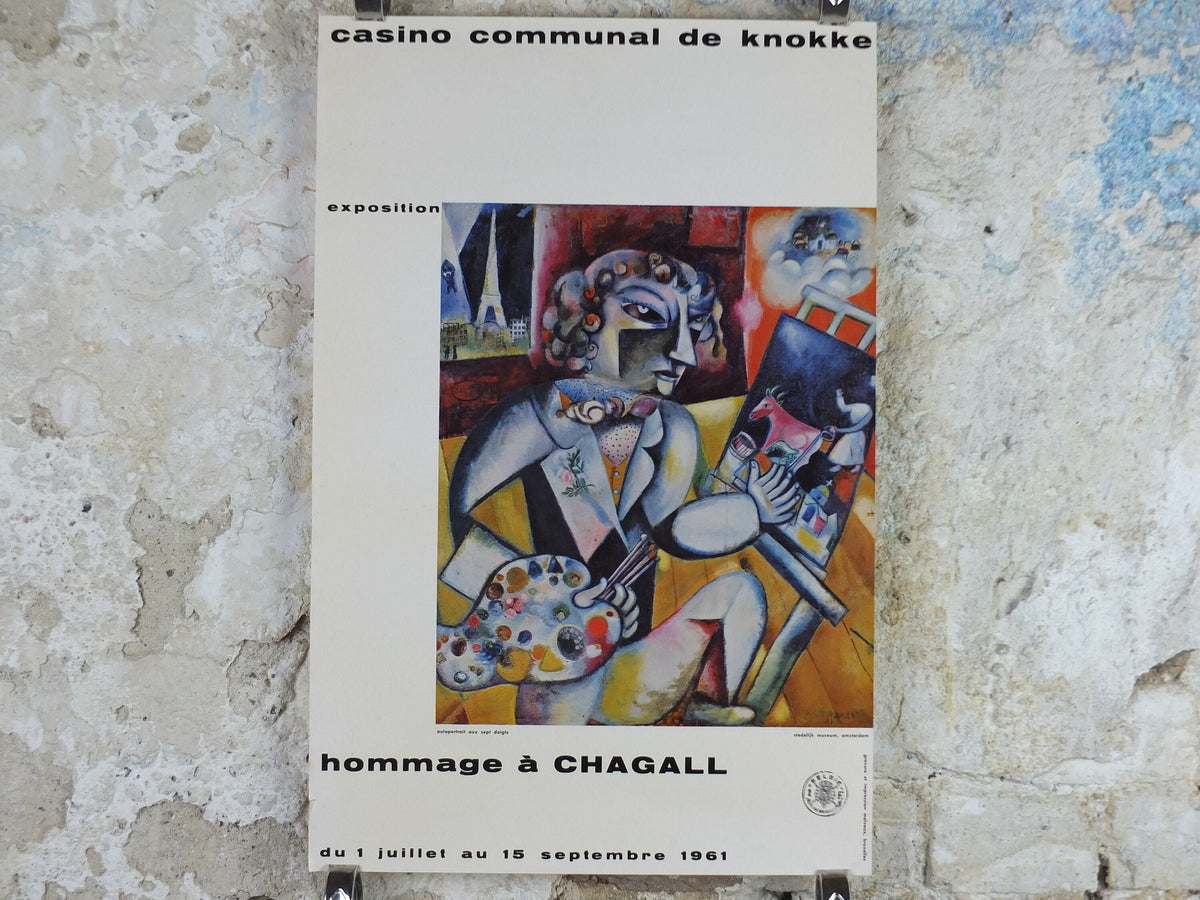 1961 Marc Chagall Poster, Self Portrait with Seven Fingers 1913, Knokke Casino, Cubism and Expressionism, gallery exhibition, wall art decor