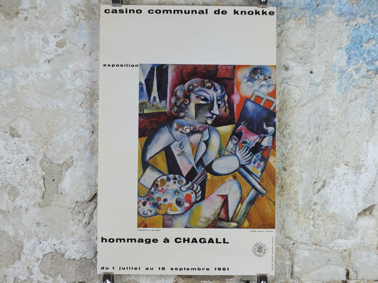 1961 Marc Chagall Poster, Self Portrait with Seven Fingers 1913, Knokke Casino, Cubism and Expressionism, gallery exhibition, wall art decor