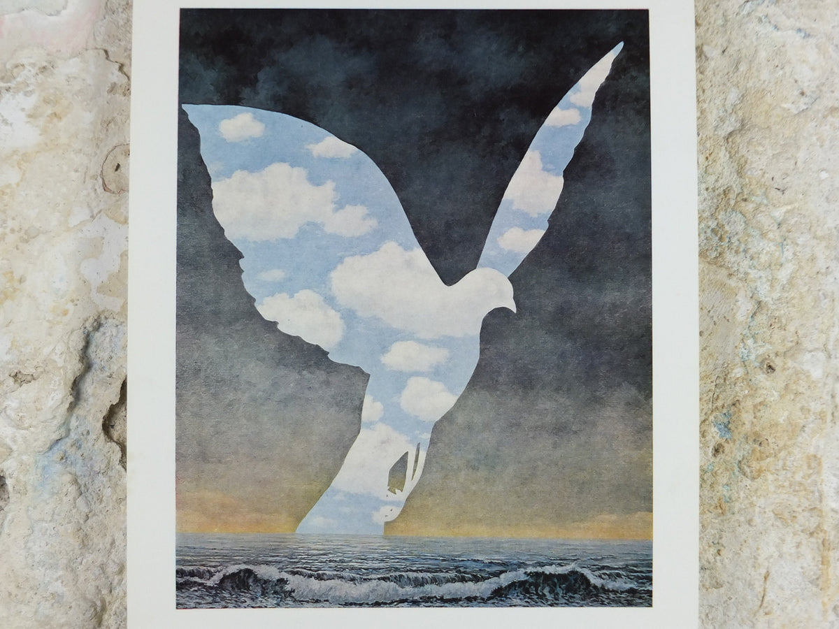 1972 Rene Magritte Poster, The Large Family 1963, clouds bird, Collection Nellens Verzameling, surrealism, gallery exhibition wall art decor