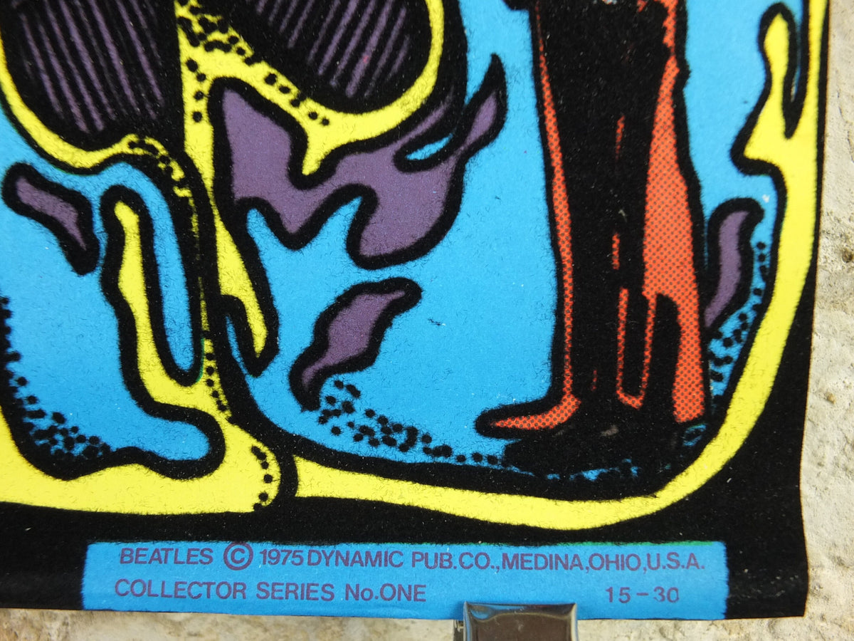 1975 Beatles Poster, black light fluorescent in felt, colourful, psychedelic & groovy, Lennon Harrison McCartney Starr, music wall art decor
