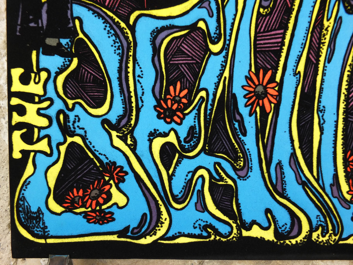 1975 Beatles Poster, black light fluorescent in felt, colourful, psychedelic & groovy, Lennon Harrison McCartney Starr, music wall art decor