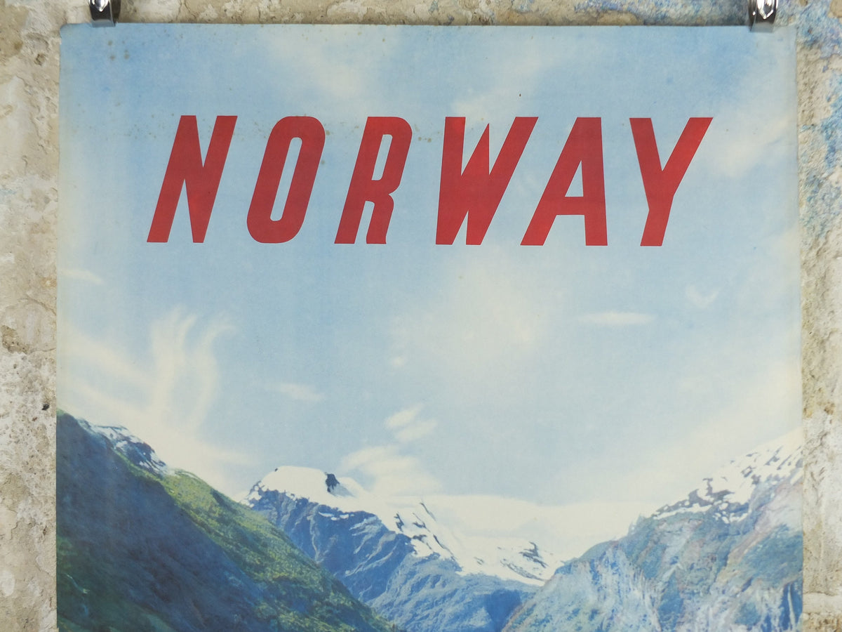 1956 Norway Travel Poster, Geiranger Fjord, Norway Travel Association & Norwegian State Railways, tourism vacation wall art decor
