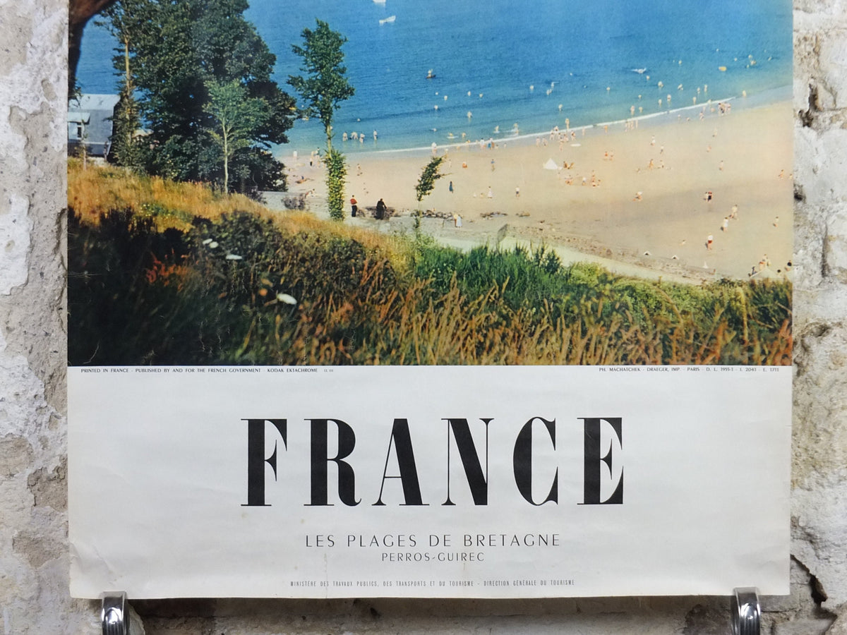 1955 France Travel Poster, The Beaches of Brittany, Les Plages de Bretagne, Perros-Guirec, by Machatchek, travel tourism, wall art decor