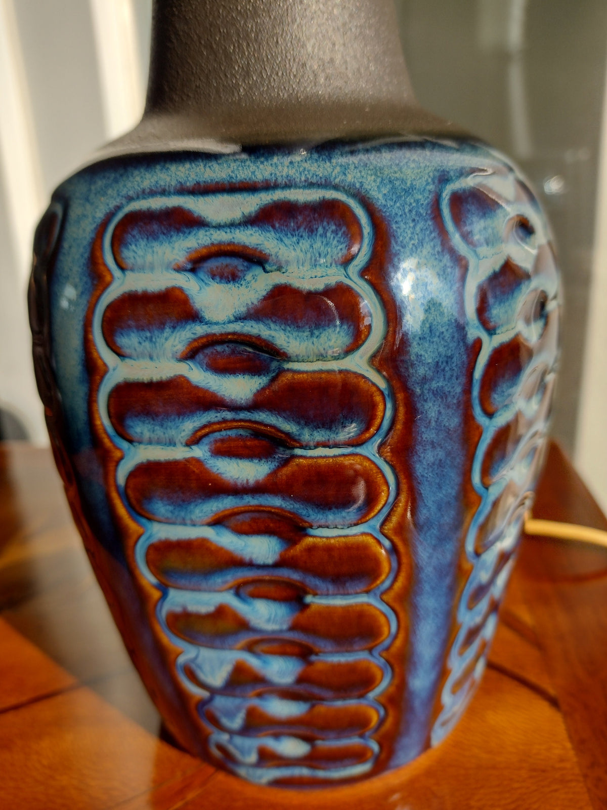 1960s Søholm Blue Einar Johansen Danish Lamp, Stentoj Bornholm, 3329, Scandinavian Design, lighting, pottery ceramic table or desk lamp