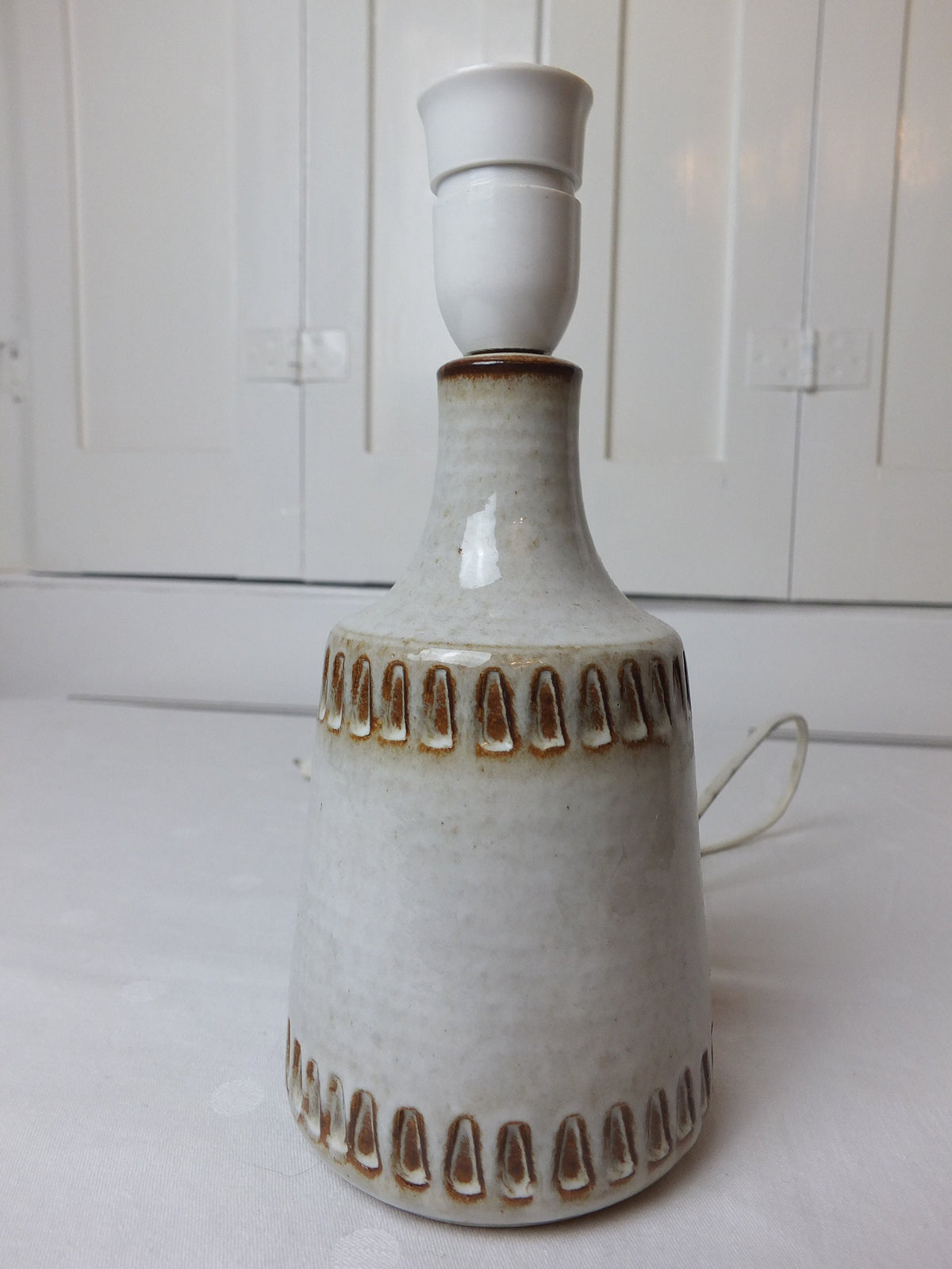 1960s White Søholm Danish Lamp, Stentoj Bornholm, Scandinavian Design, lighting, earthy pottery ceramic, table or desk lamp