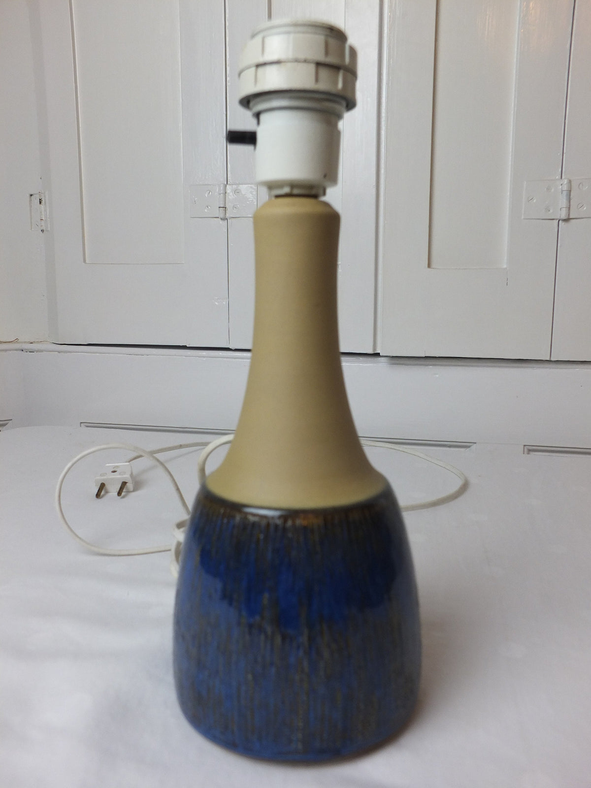1960s Søholm Blue and Biscuit Danish Lamp, Stentoj Bornholm, 1040, Scandinavian Design, lighting, earthy pottery ceramic, table or desk lamp