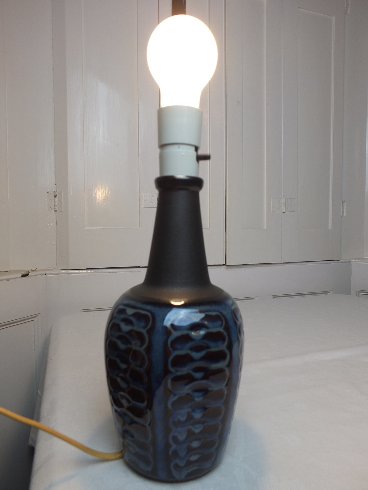 1960s Søholm Blue Einar Johansen Danish Lamp, Stentoj Bornholm, 3329, Scandinavian Design, lighting, pottery ceramic table or desk lamp