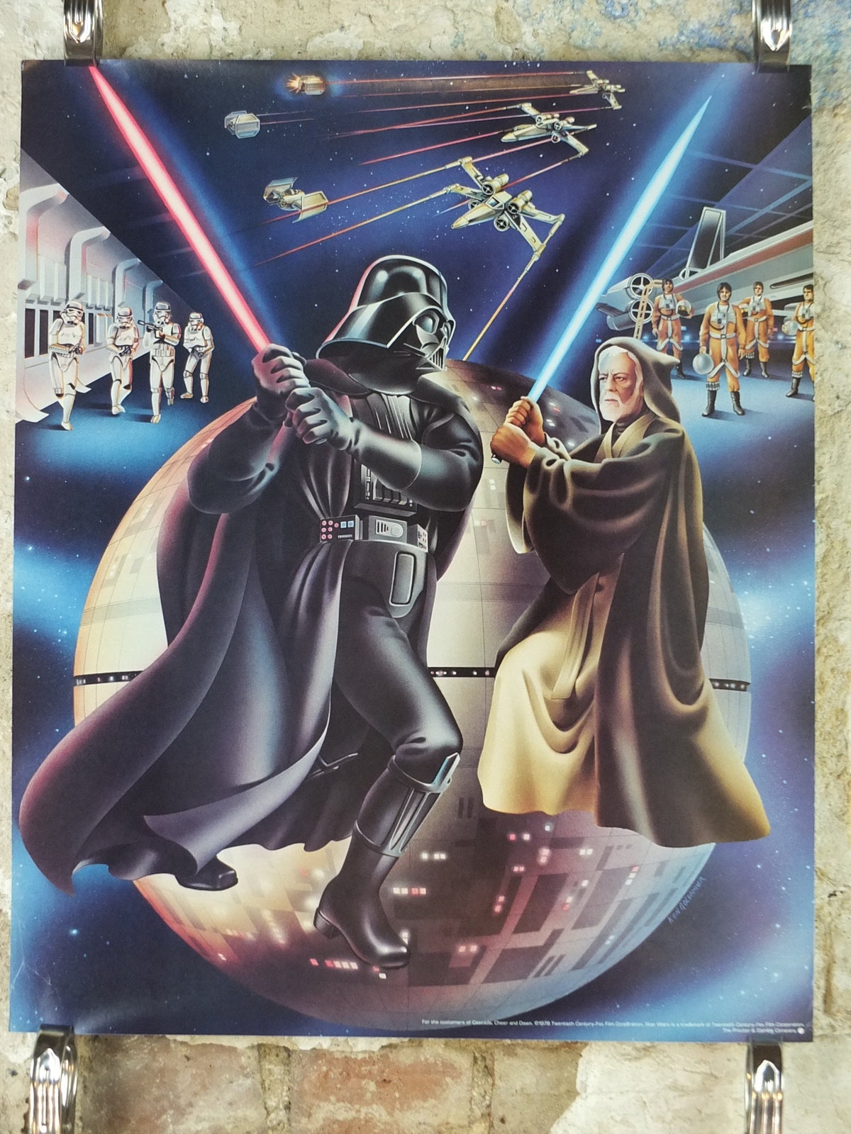 1978 Star Wars Poster, Proctor & Gamble, Darth Vader Obi Wan Kenobi lightsaber duel, advertising Cascade Cheer Dawn, wall art decor