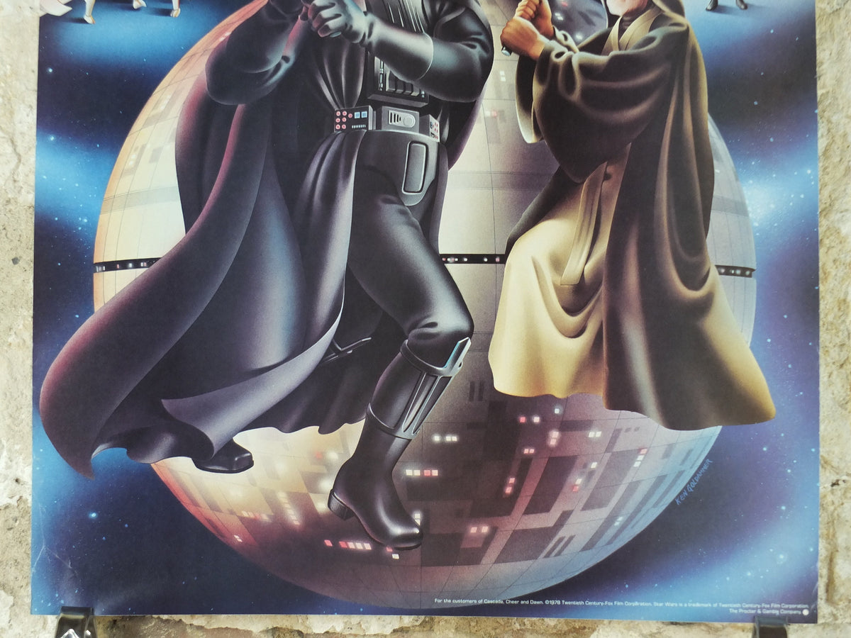 1978 Star Wars Poster, Proctor & Gamble, Darth Vader Obi Wan Kenobi lightsaber duel, advertising Cascade Cheer Dawn, wall art decor
