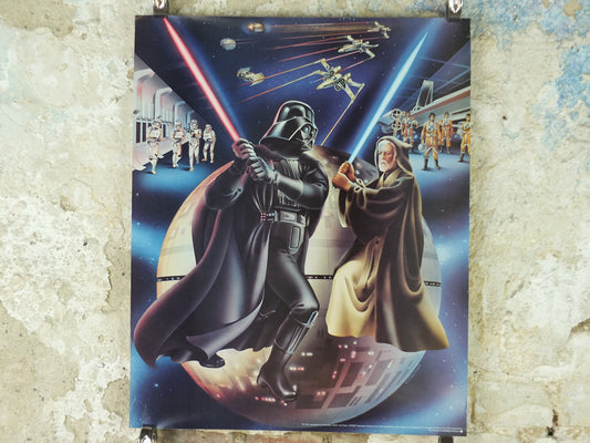 1978 Star Wars Poster, Proctor & Gamble, Darth Vader Obi Wan Kenobi lightsaber duel, advertising Cascade Cheer Dawn, wall art decor